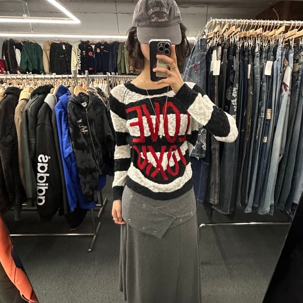 M)Lovetoxic vintage 여성 펑크 단가라 니트 스웨터