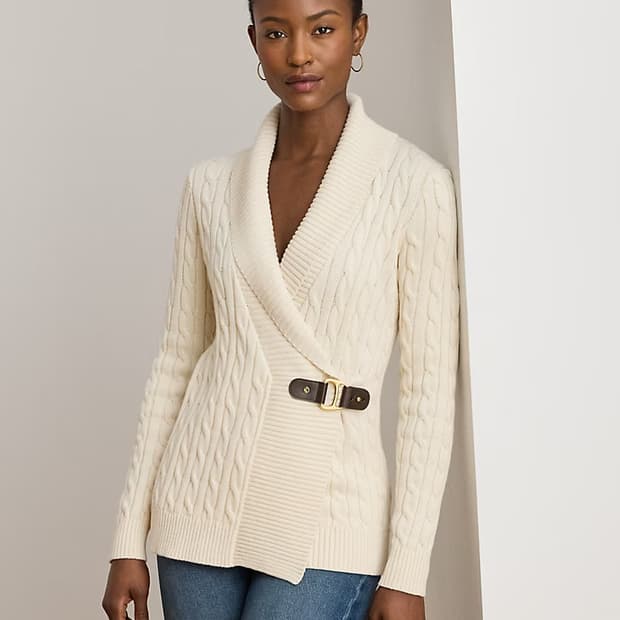 로렌 랄프로렌 아이보리 벨트 가디건