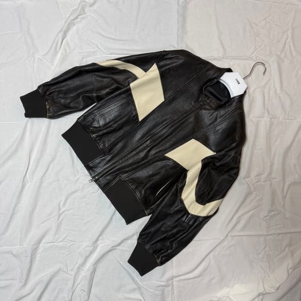 [쿠어] 디스트레스 믹스드 레더 자켓 L