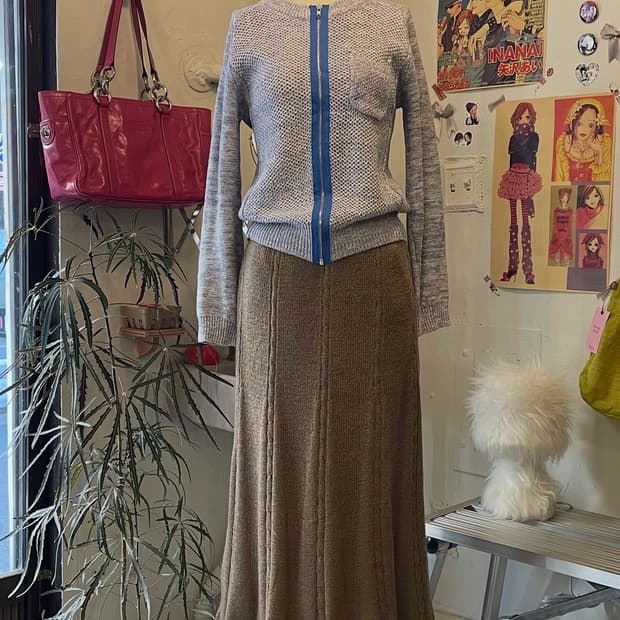 베이지 니트 롱 스커트 [무배]