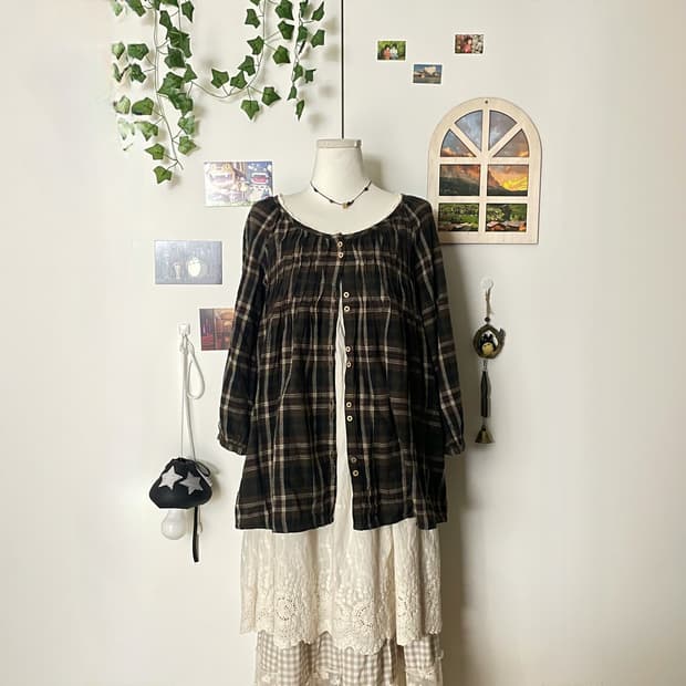 모리걸 브라운 체크 블라우스 #바선생 #체크 