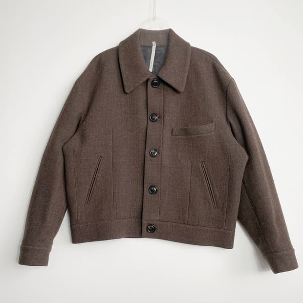 B1 노이어(Noirer) 메리노울 오버핏 크롭 블루종 브라운 50사이즈