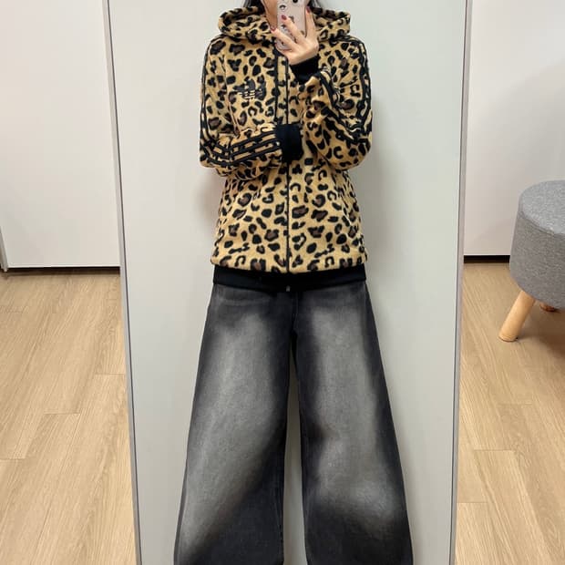 아디다스 레오파드 쉐르파 호피 후드집업