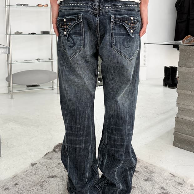 vintage 스티칭 젬스톤 데님 팬츠