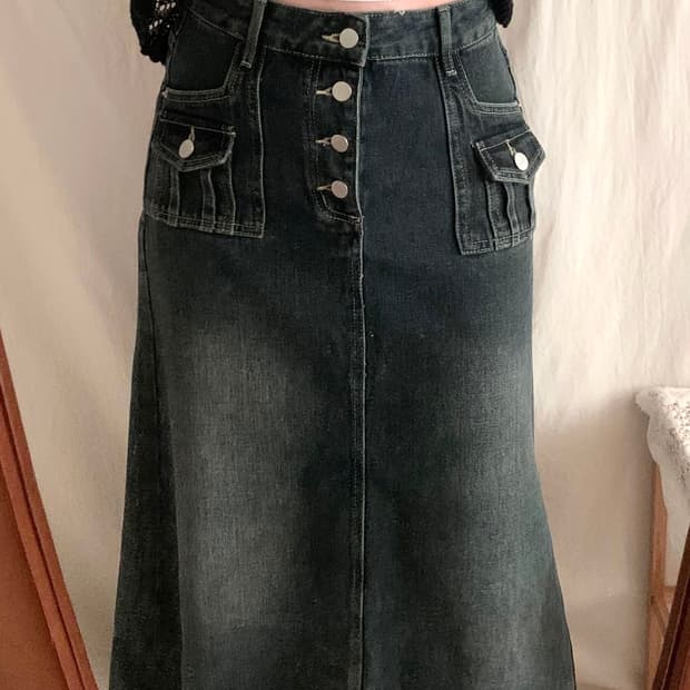 흑청 머메이드 데님 롱스커트