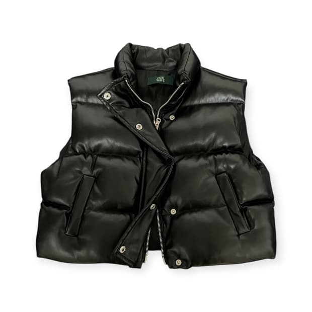 OURWAVE 블랙 유광 투웨이 크롭 조끼 패딩