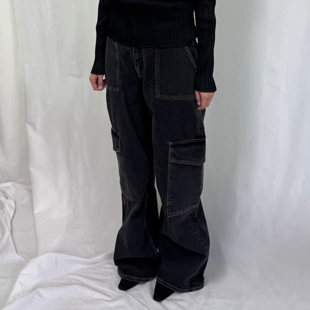 GANNI 가니 와이드 카고 데님 진 흑청바지 28