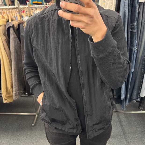 S)Sunday Skate Club 빈티지 블랙 나일론 윈드브레이커 베스