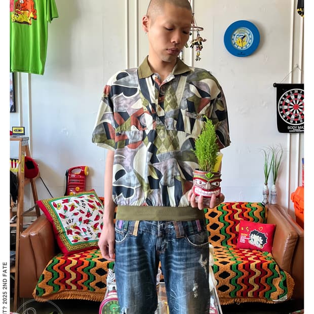 80-90s Jpn Vintage Silk 1/2 PK-Shirt