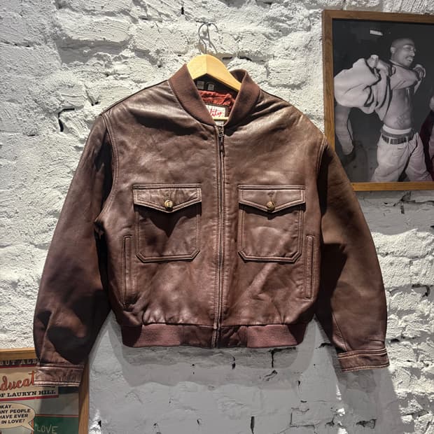 빈티지 천연 소가죽100% 봄버 레더자켓