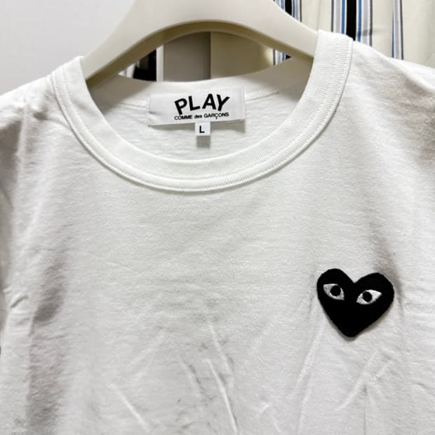 (W) 플레이 꼼데가르송 블랙 하트 롱슬리브 티셔츠 화이트 L사이즈