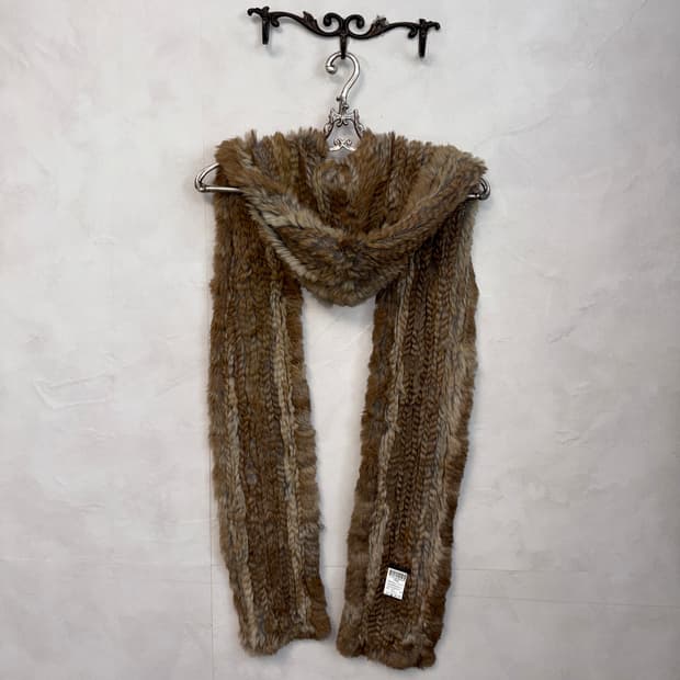 Valencia brown rabbit fur hood muffler