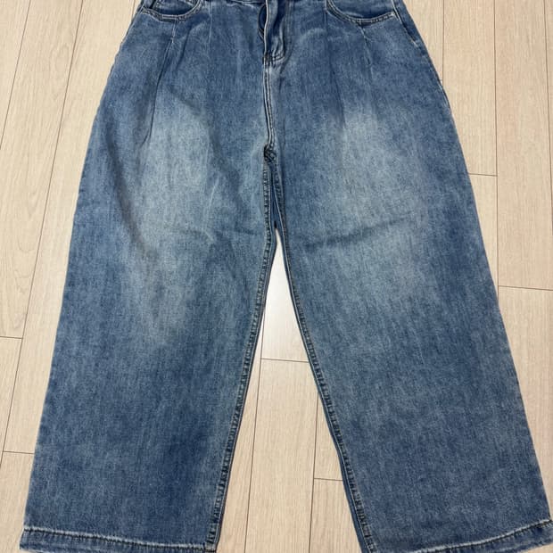 워싱 데님 와이드 팬츠