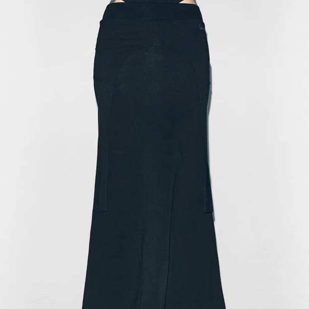 STRAP-LAYERED MAXI SKIRT BLACK