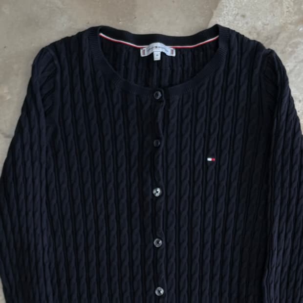 M 타미힐피거 여성용 블랙 케이블 니트 가디건