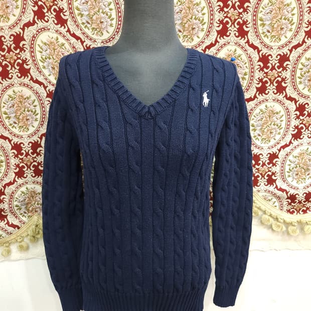 폴로 랄프로렌 네이비 케이블 코튼 브이넥 니트
​
