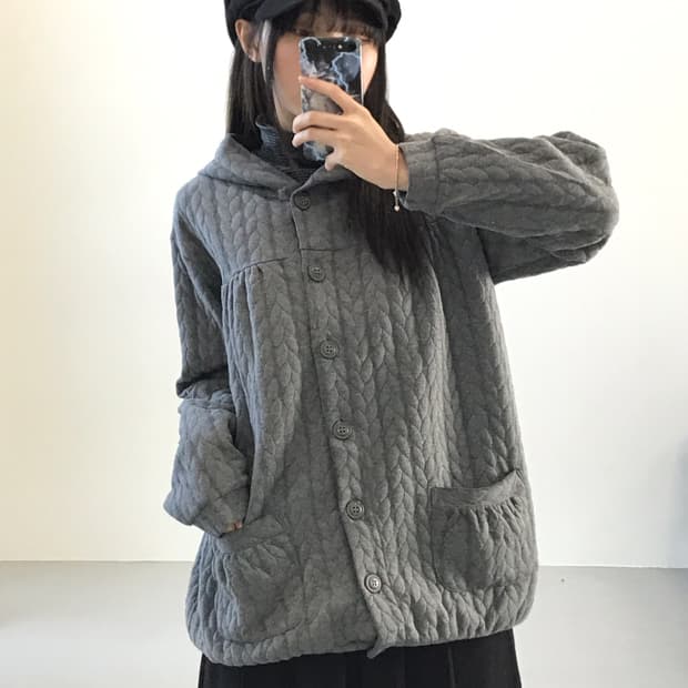 Jpn gray twisted hooded cardigan
