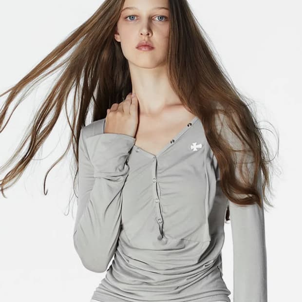 2000아카이브스 DRAPED HENLEY TOP 그레이