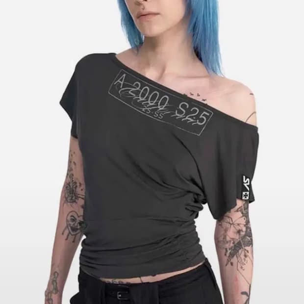 2000아카이브스 CAR PLATE DRAPED TOP 차콜 01