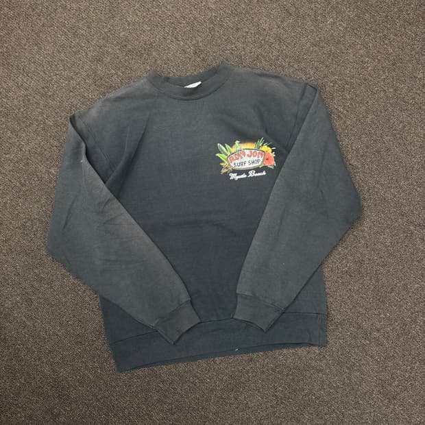 OS)Ron Jon 빈티지 프린팅 블랙 스웻셔츠i