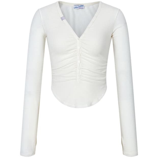 Nina Button Lace Long Sleeve Top (Ivory)