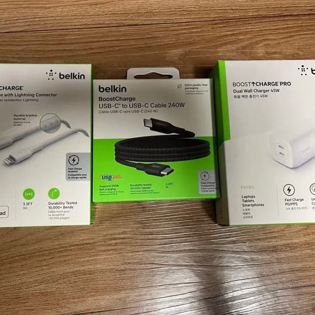 벨킨gan45W충전기+CtoC케이블+Cto라이트닝케이블 1m 노트북 충전