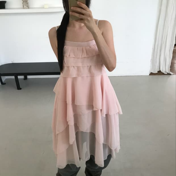 vintage pink ruffle sleeveless