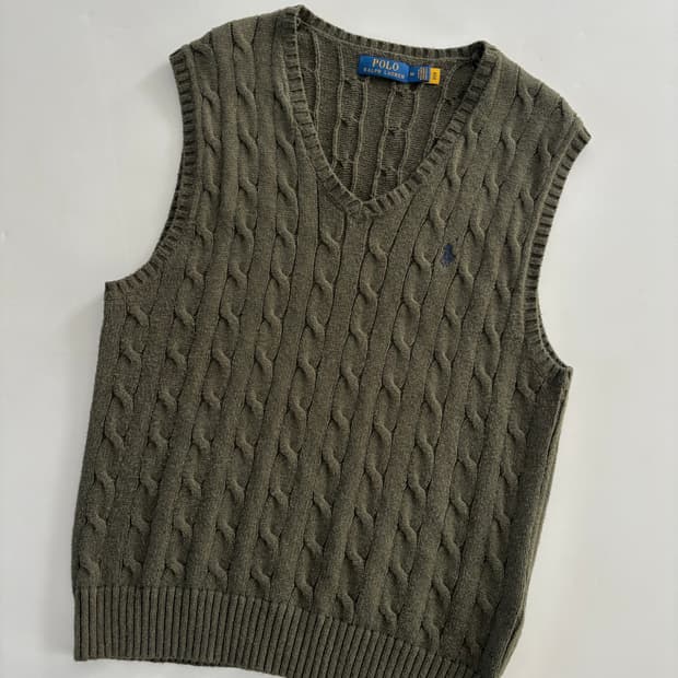 Polo 폴로 랄프로렌 신형 큐알 카키 케이블 니트 슬리브리스