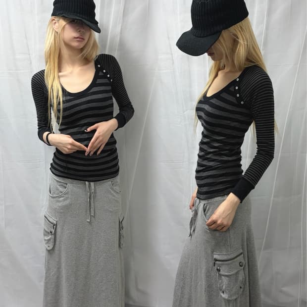 [M’s Style] Gray Pocket Detail Skirt