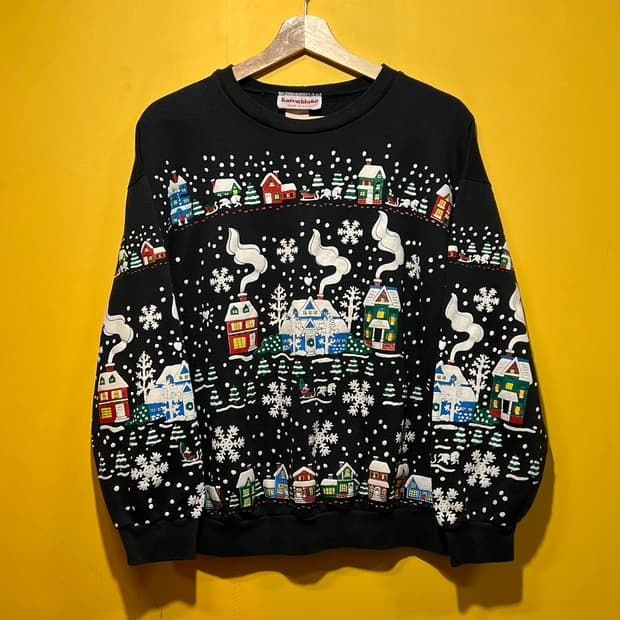80s [L] 크리스마스 빌리지 그랜마 홀리데이 빈티지 스웻셔츠