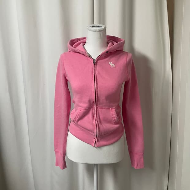 유일매물)아베크롬비 핑크 딱붙 딸기우유 순록 후드집업