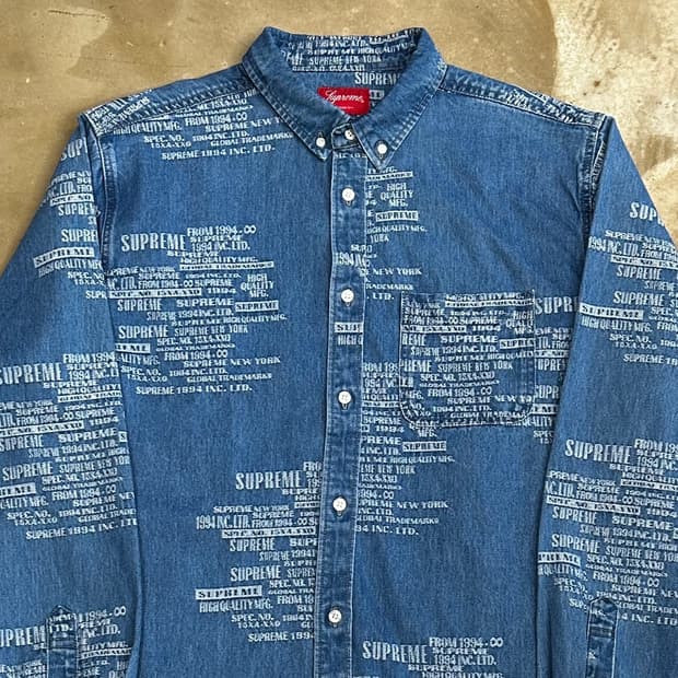 L 슈프림 트레이드마크 자카드 데님 셔츠