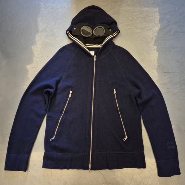 00s C.P COMPANY 고글 후드 니트 짚업
