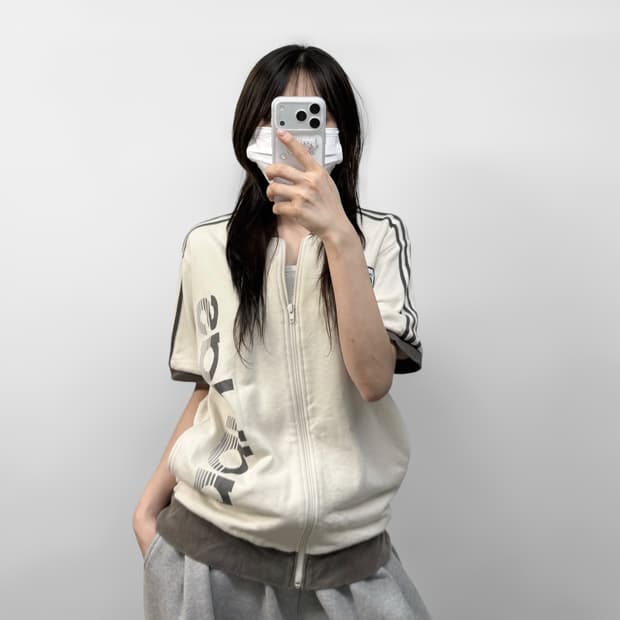 아디다스 스웻 반팔 집업 베이지 카키