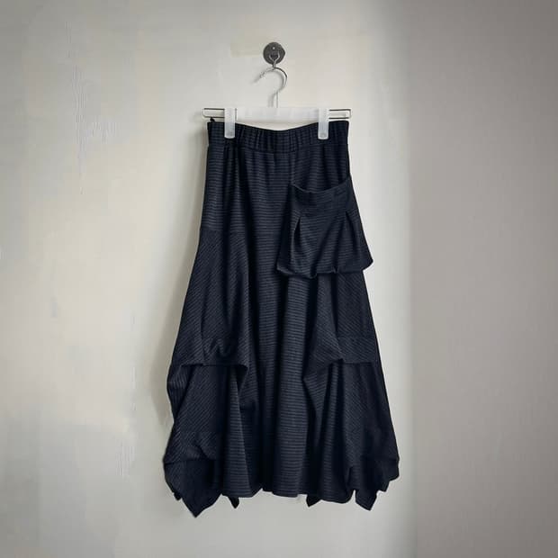 스트라이프 포켓 셔링 언발 아카이브 레이어드  롱스커트 치마 y2k 갸루