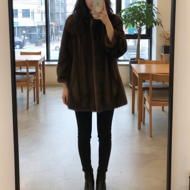 <진도>천연 브라운 모피코트