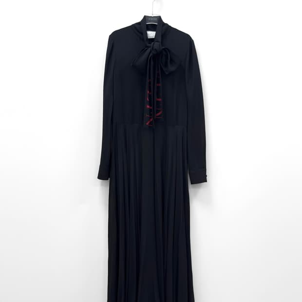 Valentino Black Bow-Tie Pleated Dress
