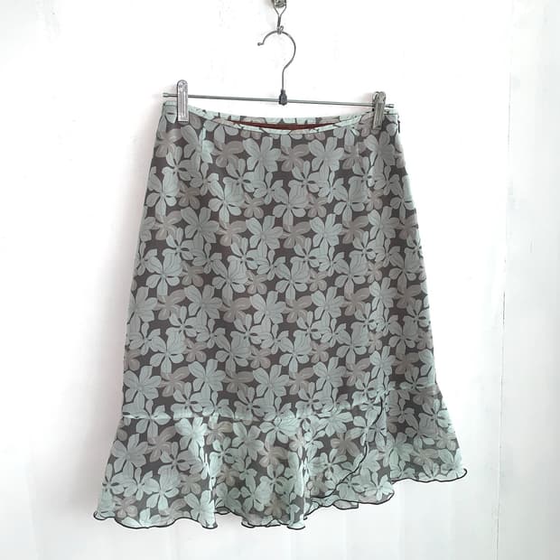 Mint Floral Sheer Midi Skirt
