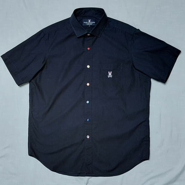 [M] Psycho Bunny 사이코 버니 로고 포인트 블랙 반팔 셔츠