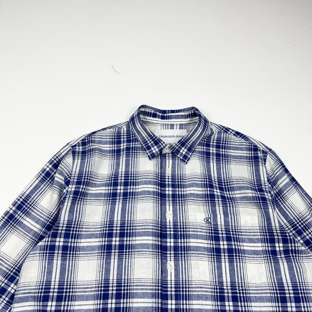 캘빈클라인 ck 린넨 포켓 체크셔츠 (L)