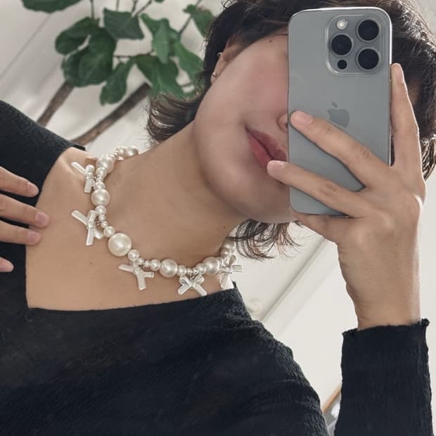 진주 리본 목걸이