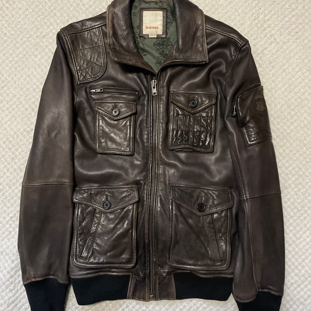 DIESEL 디젤 웨스턴 무드 램스킨 포켓 레더 자켓 브라운