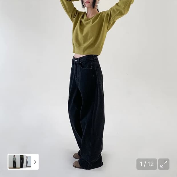 밀리언코르9445- 클래식 블랙 와이드 데님팬츠