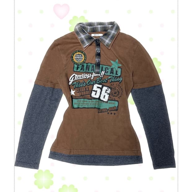 y2k 너드 브라운 체크 롱슬리브 