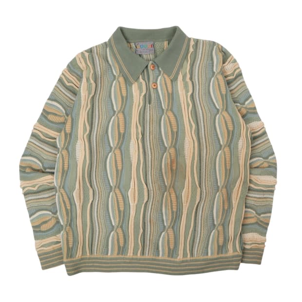 쿠지 카라 케이블 버튼업 니트 스웨터