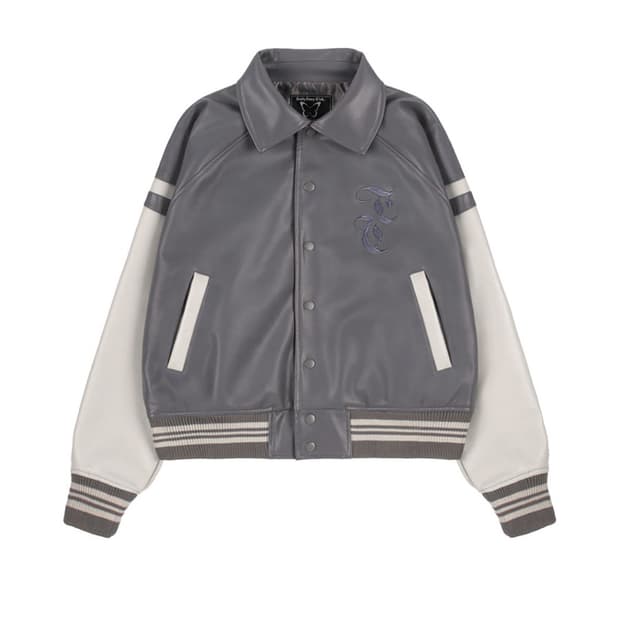 네스티팬시클럽 가죽재질 바시티재킷