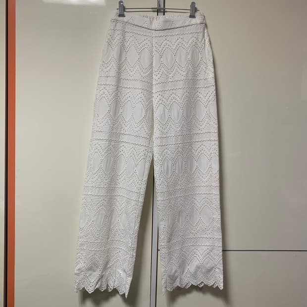 레이스 화이트 아일렛 팬츠 