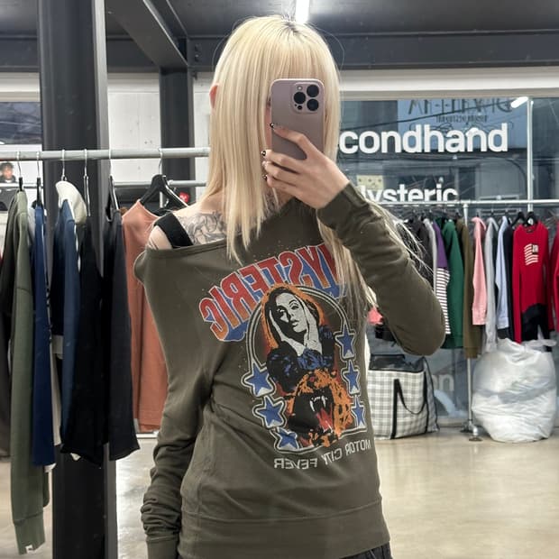 히스테릭글래머 히스걸 모터시티 와플 원숄더  긴팔 슬리브