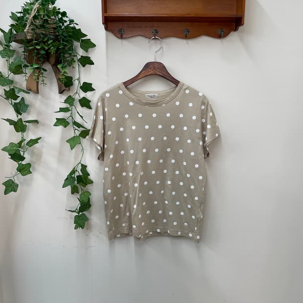 사만사모스모스 뮤트 베이지 폴카도트 반팔 티 러블리 프레피 괴짜