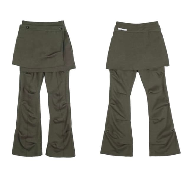 오호스 랩 오버 턱 팬츠 카키